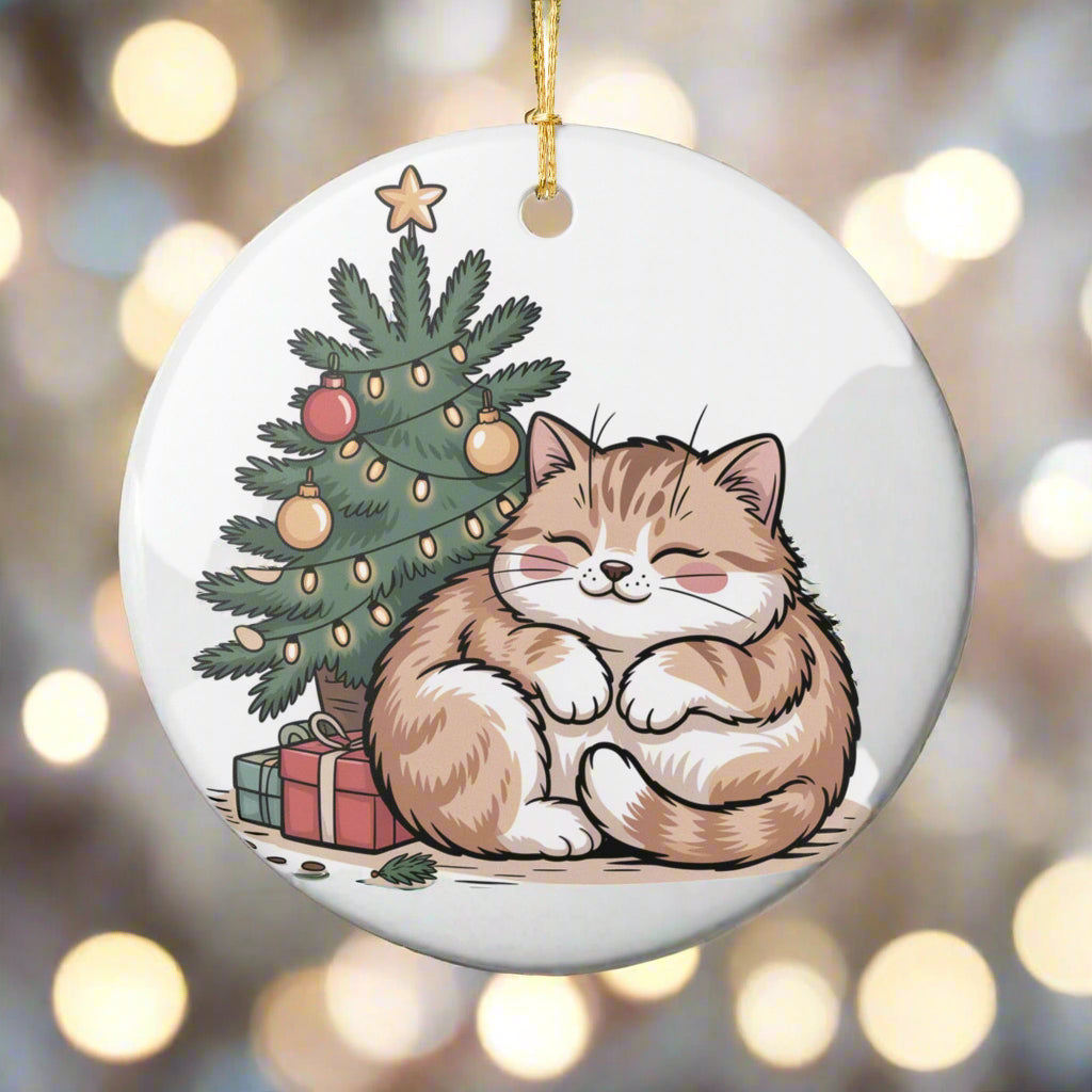 Fat Cat Holiday Ceramic Ornament