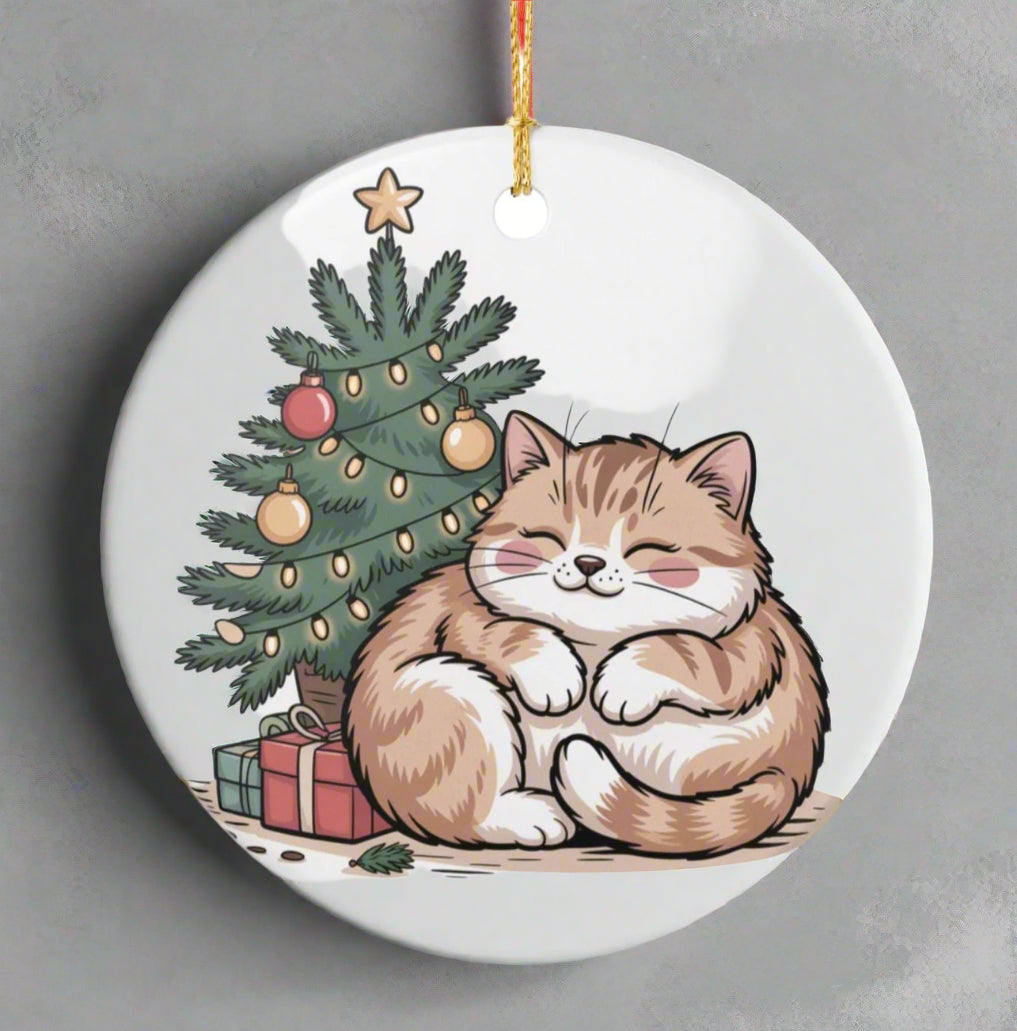 Fat Cat Holiday Ceramic Ornament