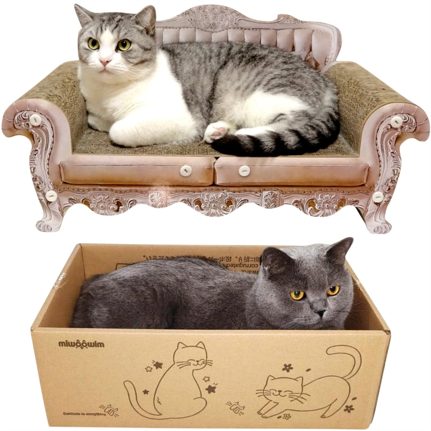 2-Piece Modern Corrugated Cat Scratcher Sofa Bed