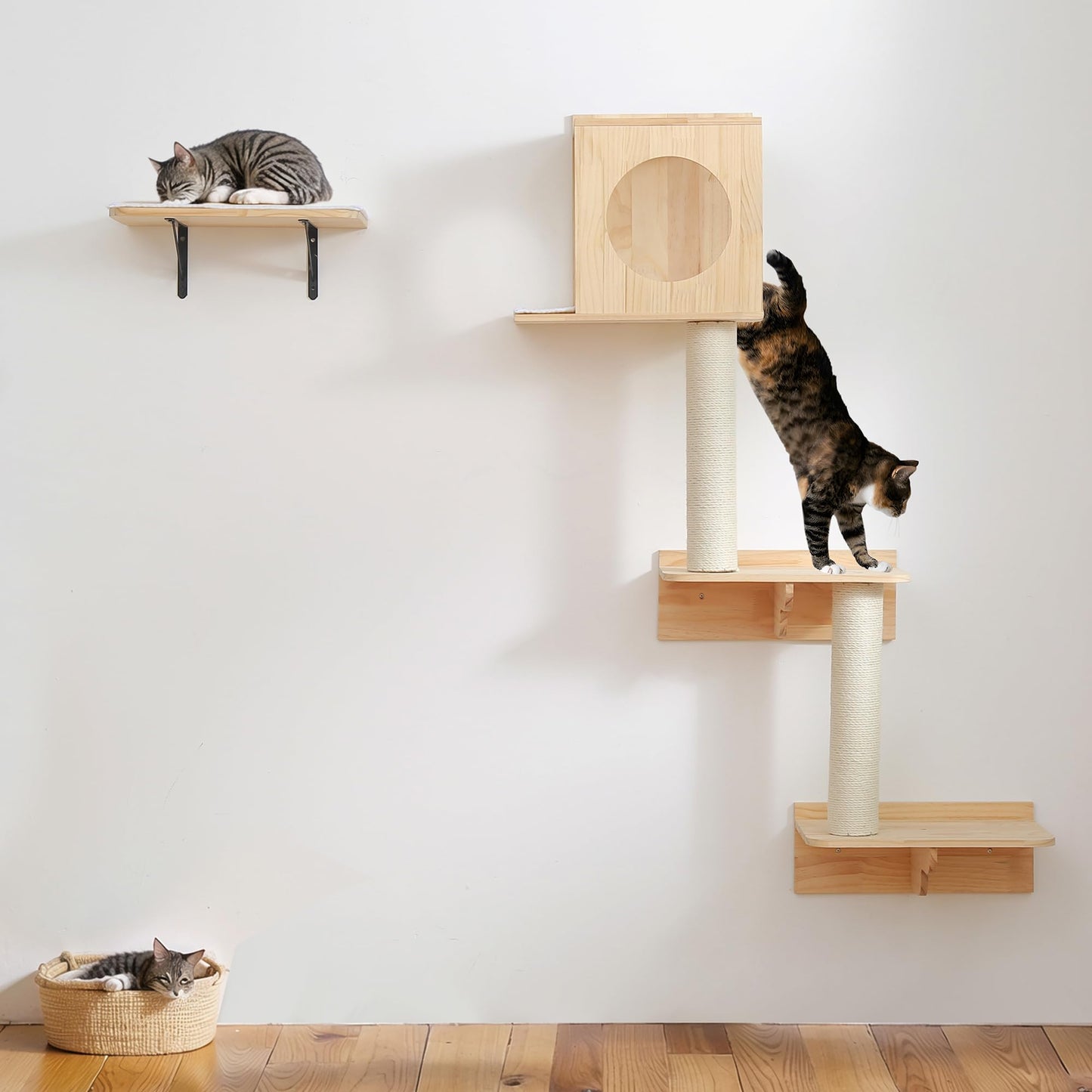 5-Tier Wooden Wall Mounted Cat Tree