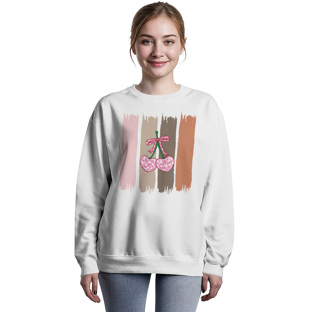 Earth-Tone Brushstroke Cherry Sweatshirt โ Trendy Unisex Crewneck | Bella + Canvas 3945