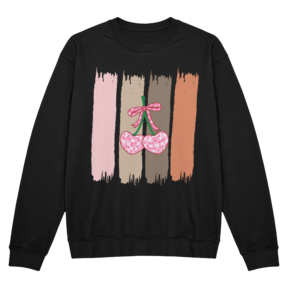 Earth-Tone Brushstroke Cherry Sweatshirt โ Trendy Unisex Crewneck | Bella + Canvas 3945