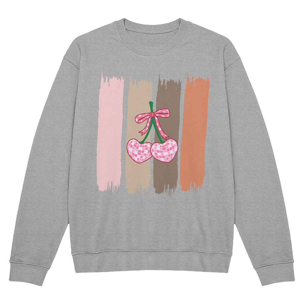 Earth-Tone Brushstroke Cherry Sweatshirt โ Trendy Unisex Crewneck | Bella + Canvas 3945