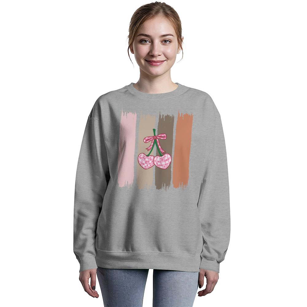 Earth-Tone Brushstroke Cherry Sweatshirt โ Trendy Unisex Crewneck | Bella + Canvas 3945