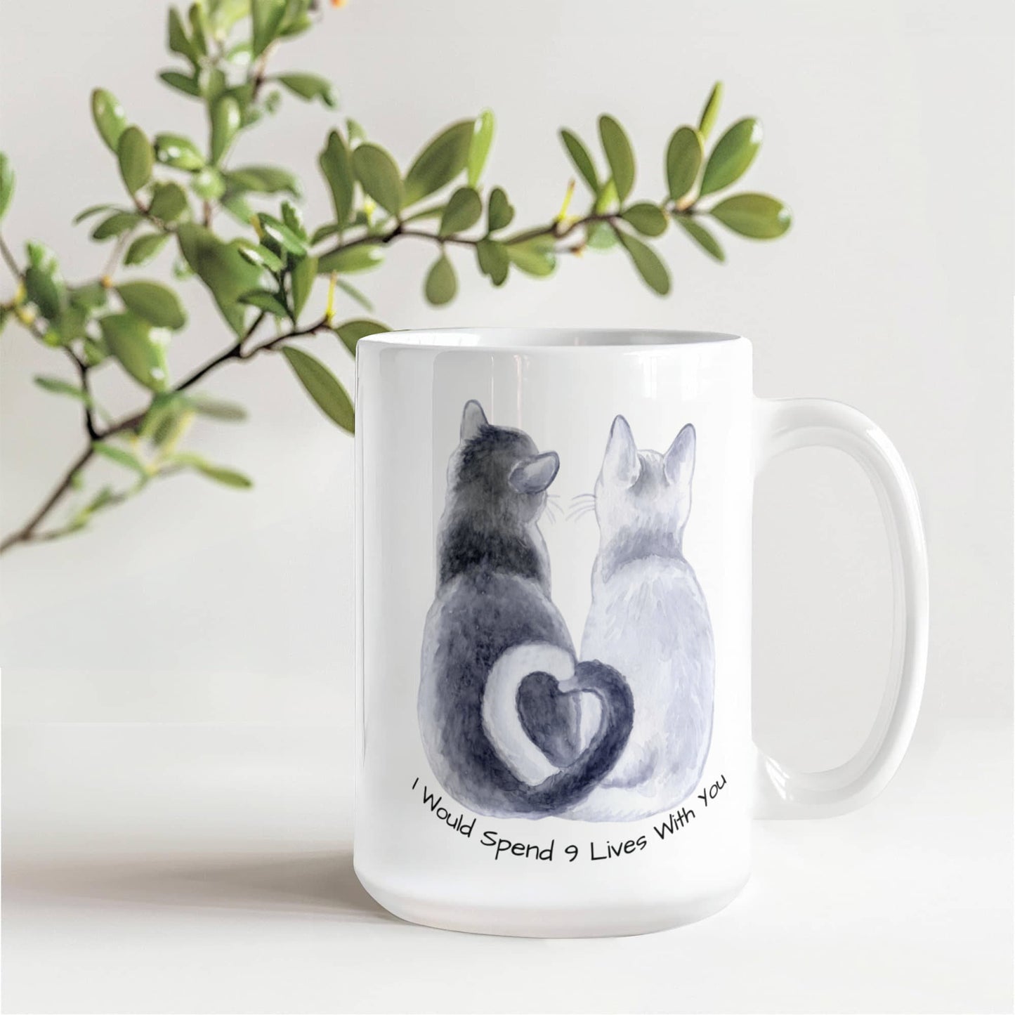 "I Would Spend 9 Lives with You" Romantic Gift Mug | 15oz Cat Lover Mug