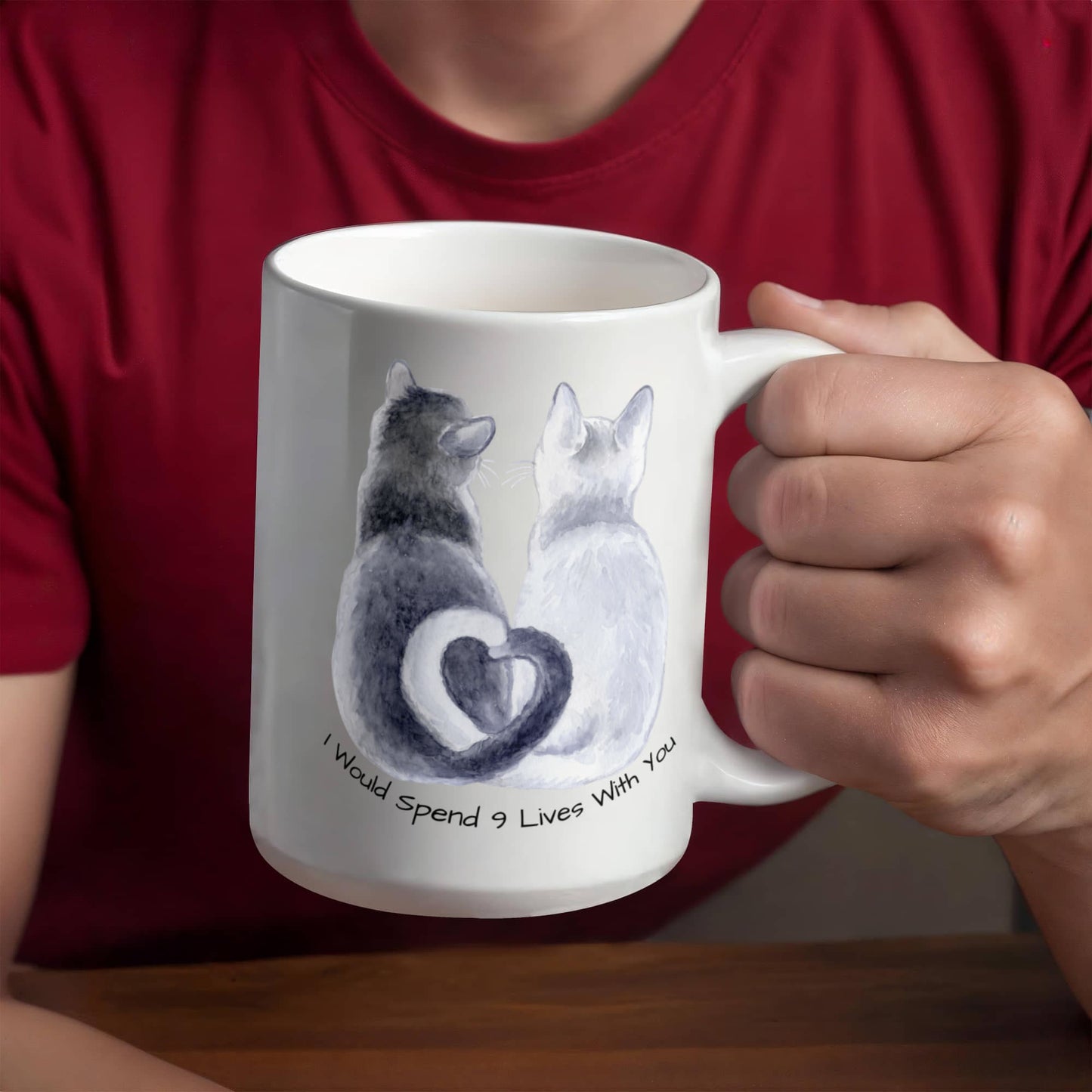 "I Would Spend 9 Lives with You" Romantic Gift Mug | 15oz Cat Lover Mug