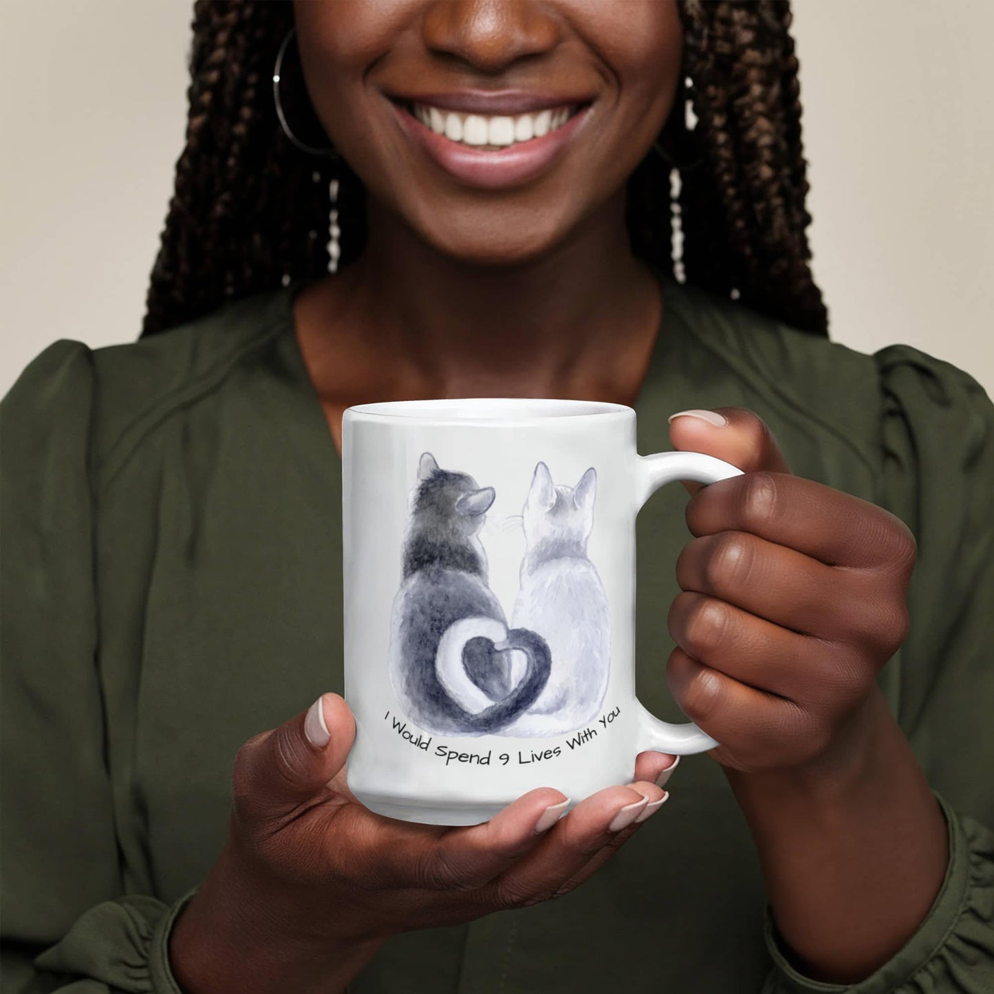 "I Would Spend 9 Lives with You" Romantic Gift Mug | 15oz Cat Lover Mug