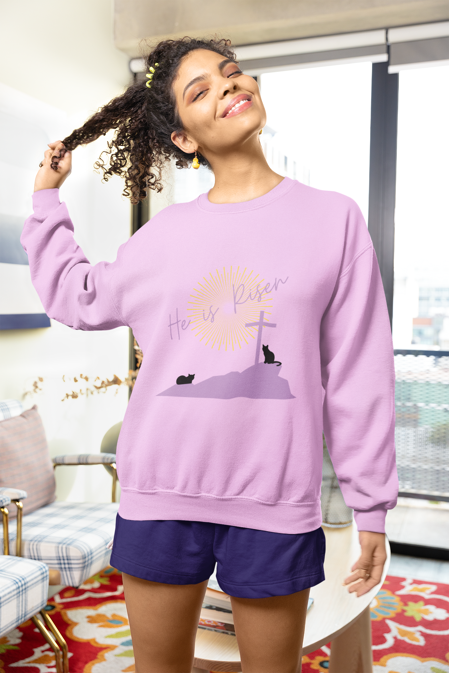 He Is Risen Cat-Themed Sweatshirt