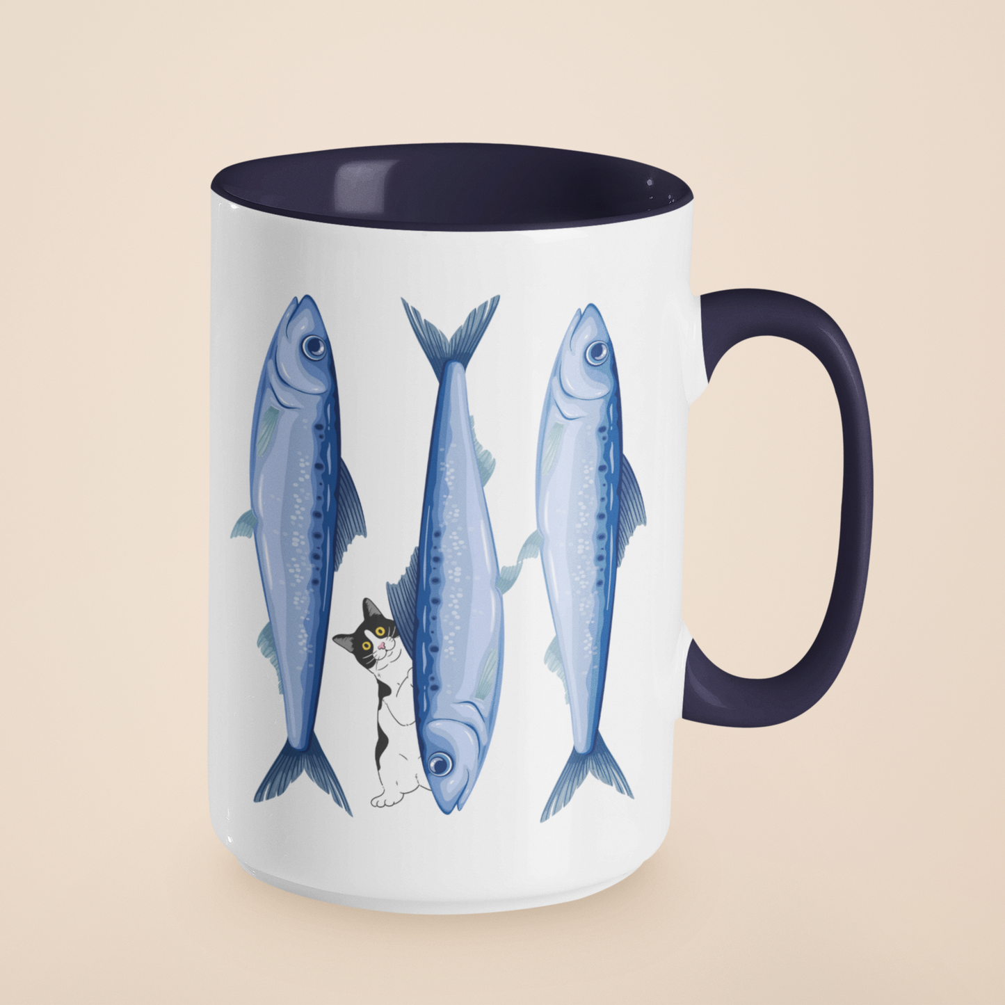 Funny Cat & Sardines Mug – Unique Coffee Cup for Cat Lovers & Seafood Fans