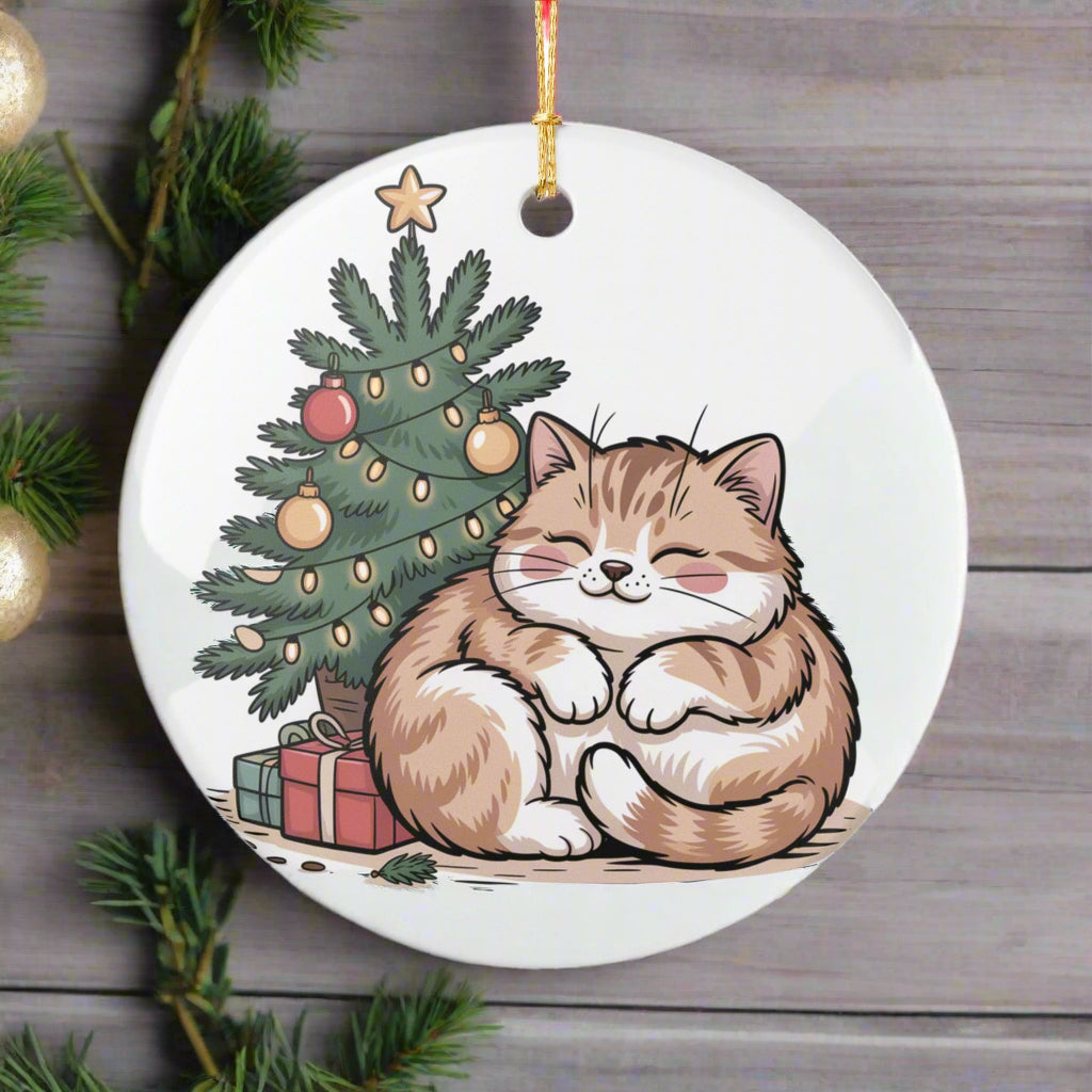 Fat Cat Holiday Ceramic Ornament