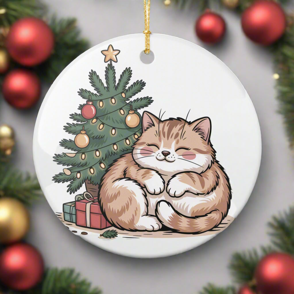 Fat Cat Holiday Ceramic Ornament