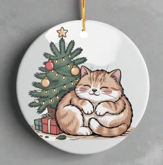 Fat Cat Holiday Ceramic Ornament
