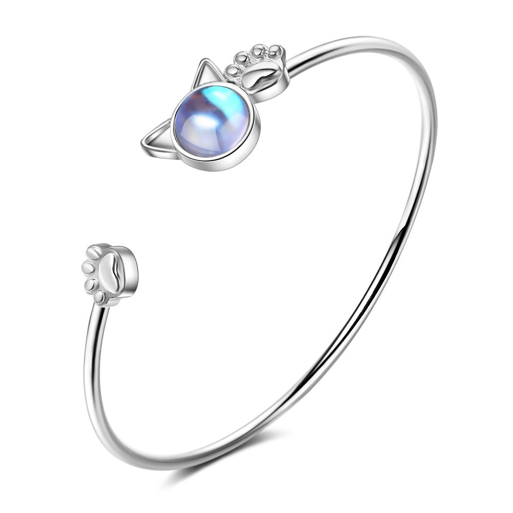 Cute Cat Paw Moonstone Bracelet