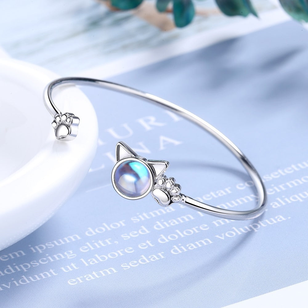 Cute Cat Paw Moonstone Bracelet