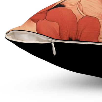 Black Cat in the Poppies Pillow