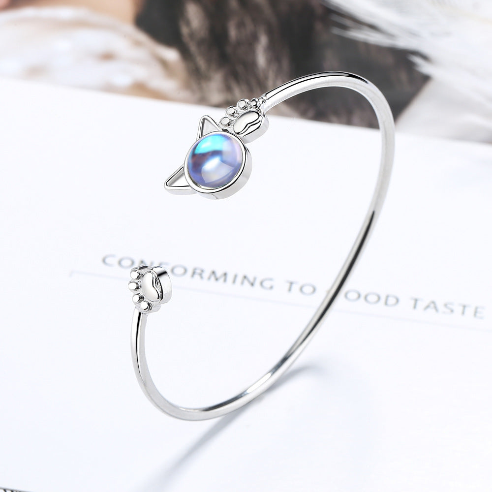 Cute Cat Paw Moonstone Bracelet