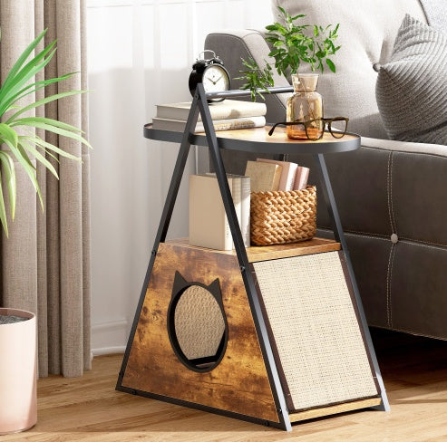 Vintage Wooden Cat House & Nightstand End Table