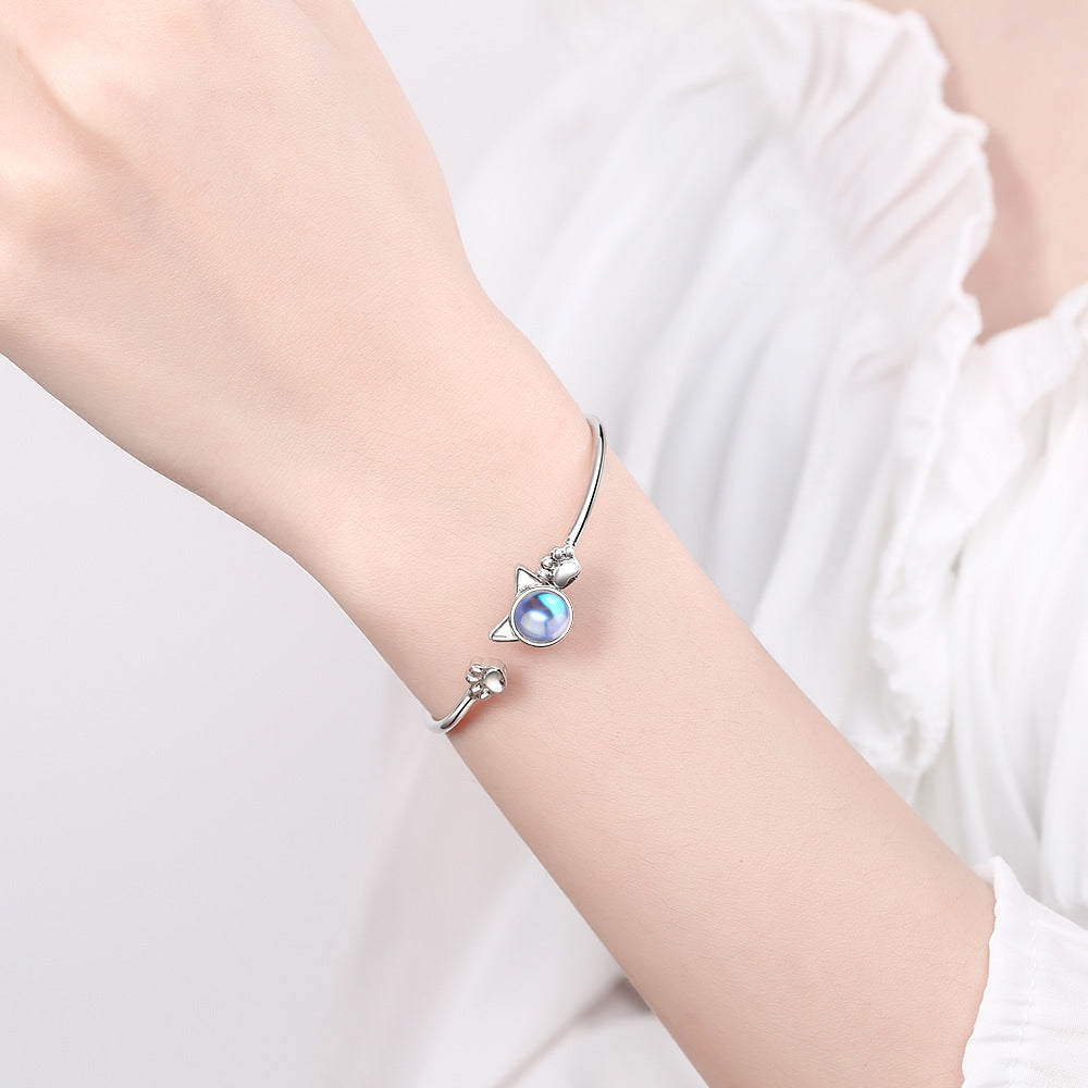 Cute Cat Paw Moonstone Bracelet