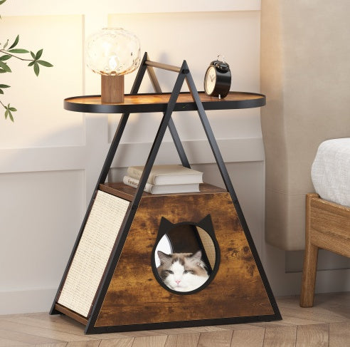 Vintage Wooden Cat House & Nightstand End Table