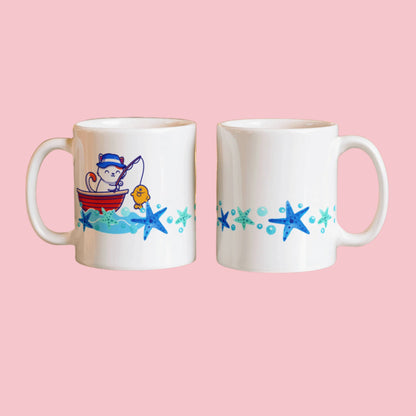 Cat Fishing Mug – Funny Nautical Coffee Cup for Cat Lovers & Anglers