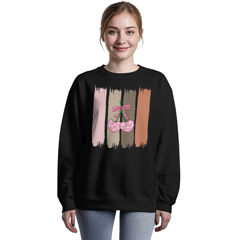 Earth-Tone Brushstroke Cherry Sweatshirt – Trendy Unisex Crewneck | Bella + Canvas 3945