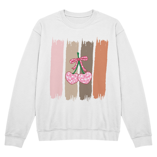 Earth-Tone Brushstroke Cherry Sweatshirt – Trendy Unisex Crewneck | Bella + Canvas 3945