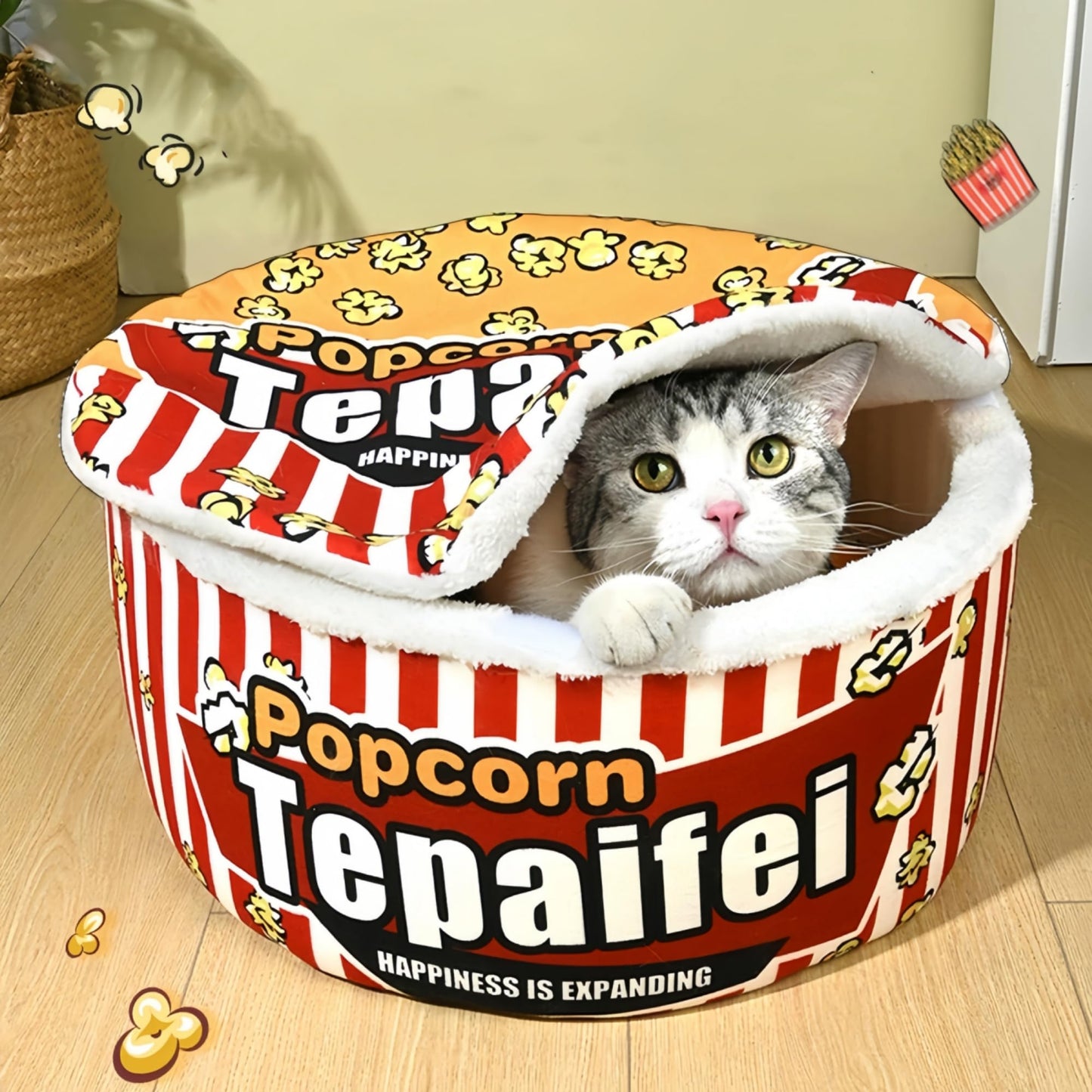 Ultra-Soft Quirky Popcorn Cave Cat Bed