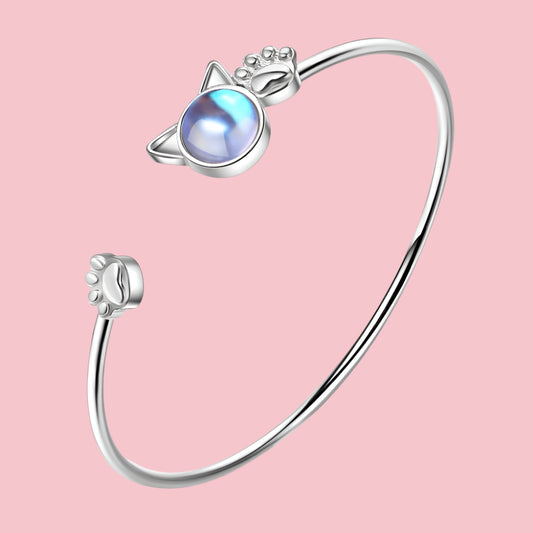 Cute Cat Paw Moonstone Bracelet