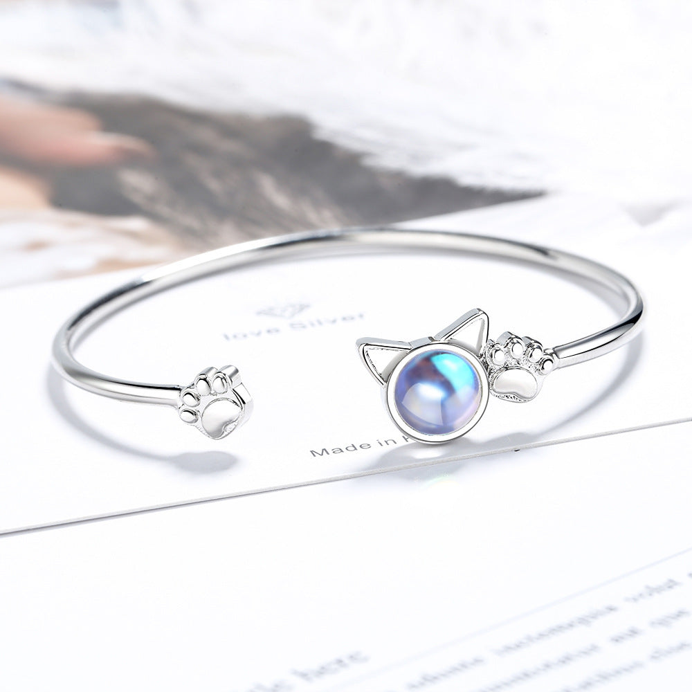 Cute Cat Paw Moonstone Bracelet